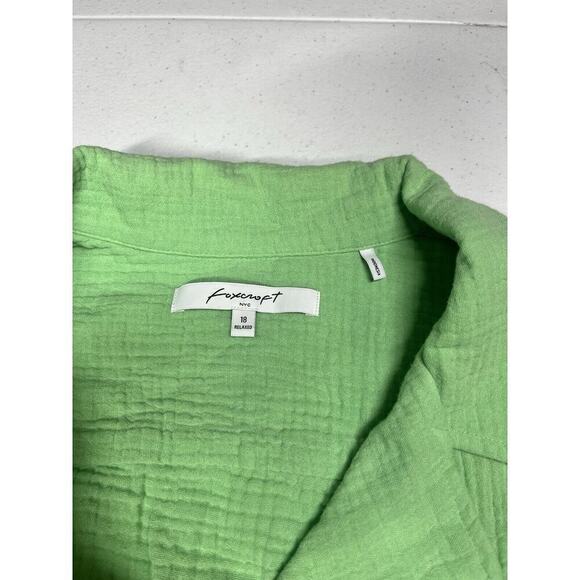 Foxcroft Top Womens 18 Relaxed Aloe Green Gauzy 100% Cotton Button up Shirt - Picture 2 of 6